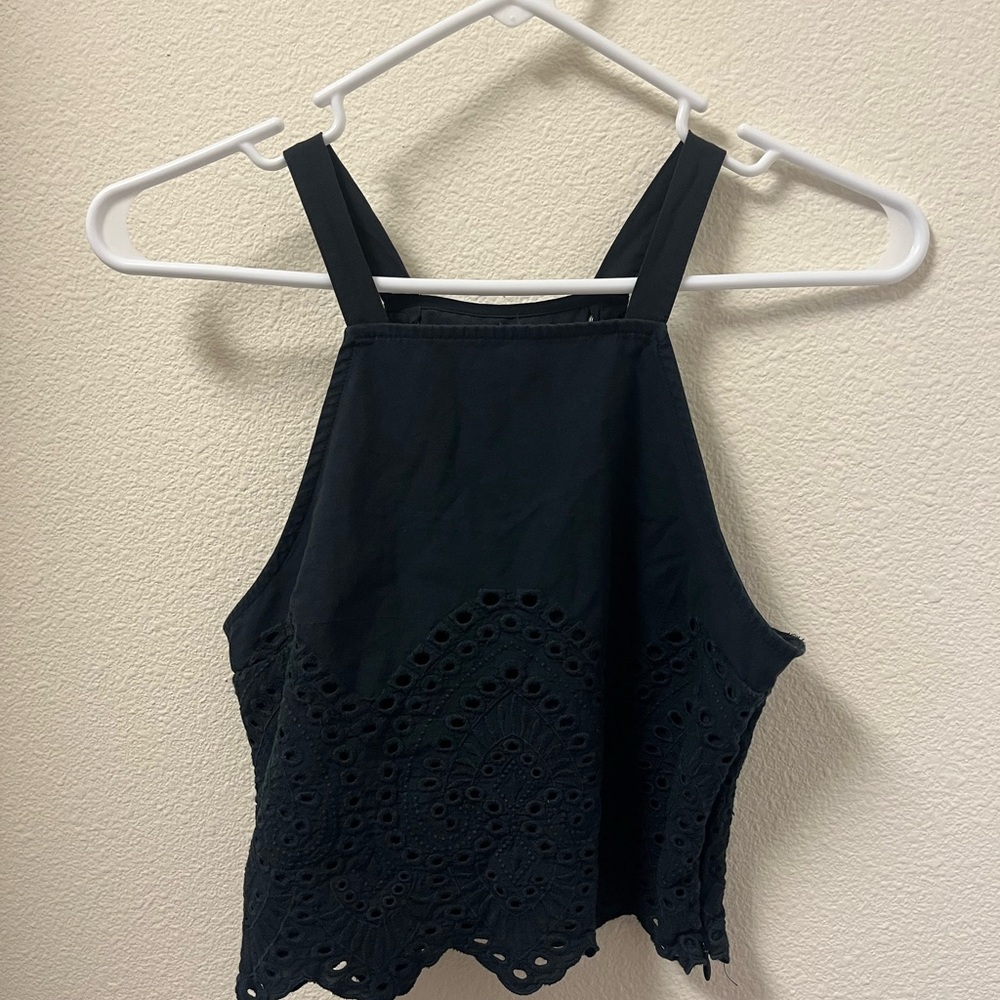 Elegant Black Eyelet Halter Top
